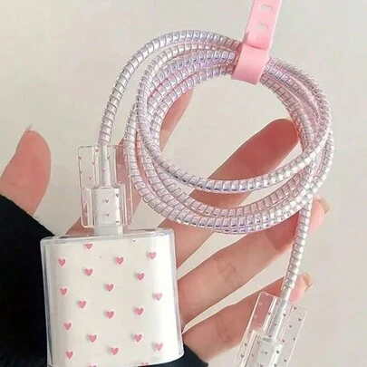 5 piezas de fundas protectoras de cable de carga con diseños de corazón rosa/moño/flor/corazón morado, compatibles con cargadores Apple de 18/20W, gran regalo para amigos