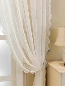 1pc Bohemian Style Double Layer Lace Voile Curtain, Rod Pocket Design For Easy Hanging, Soft Polyester Fabric, Available In Multiple Sizes To Suit Different Scenarios Such As Bedroom, Living Room