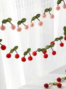 1pc Cherry Blossom Pom Pom Banner,Art Deco Cherry Blossom Garland Decor, Polyester Cherry Blossom Garlands, Colorful Ball Hanging Decoration, Fabric Cherry Pom Pom Banner, Wall Hanging For Wedding, Birthday Party, Valentine'S Day, Spring & Summer Room Wall DecorationDIY Threaded Ornament, No Power Needed, Suitable For Bedroom Wall, Holiday Party, Home Kitchen Festival Decor