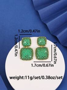 1 Pair Square Design With Cubic Zirconia Stud Earrings, Suitable For Women's Daily Wear