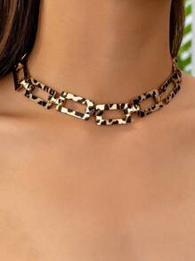 2 件简约风格几何金色豹纹朋克嘻哈时尚首饰套装，适合日常和活动