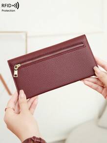 CHARM INFINITE Portefeuille femme anti-vol RFID  doux de type enveloppe style minimaliste slim, porte-monnaie porte-cartes, portefeuille long
