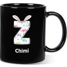 1pc, 11oz Customized Easter Bunny & Floral Text Ceramic Mug, Cute & Sweet, Suitable As Gift For Girlfriend, Valentine's Day, Best Friend, Mom, Family, Pink Or Black Mug, Father's Day, Birthday, Appreciation - All Black - View 22