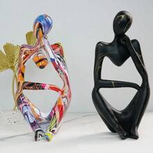 Resin Thinker Statue Colorful Art Abstract Sculpture, Modern Home Decor Accents Large Graffiti Collectible Figurines