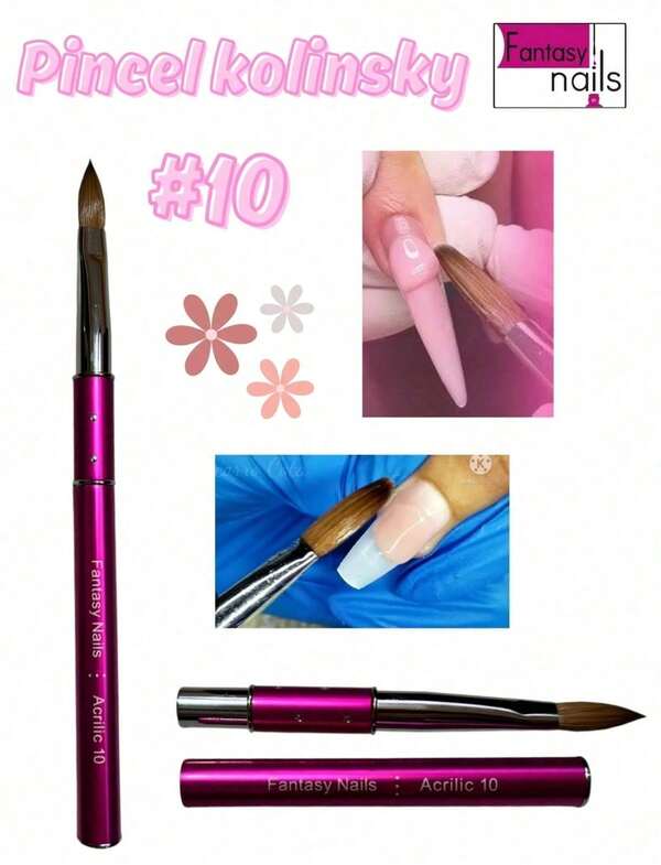 Pincel Kolinsky Fantasy Nails # 8/ # 10/ # 12 Medida de pincel a elegir / Pincel kolinsky Cerda Natural para Uñas de Acrilico