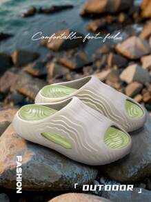 Sandalias deportivas de moda para hombres, zapatos de playa de verano con tira de EVA ondulada en contraste, pantuflas de pareja dinámicas