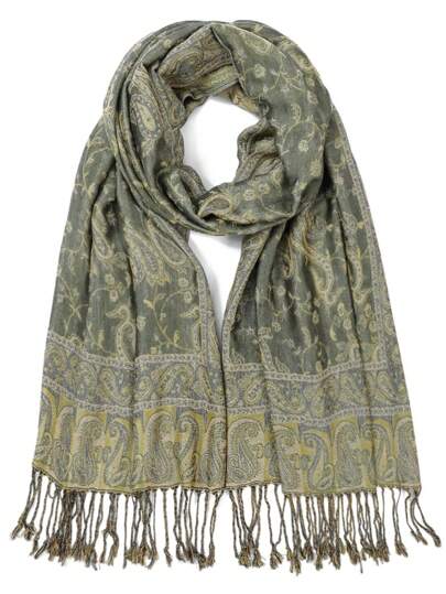 ★HILLDA★ Bohemian Paisley Scarf Khaki 24SSBPSK 1pc Women's Luxurious Bohemian Paisley Pattern Jacquard