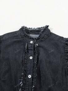 Acelitt Fashionable Casual Sleeveless Ruffle Fringe Denim Crop Top