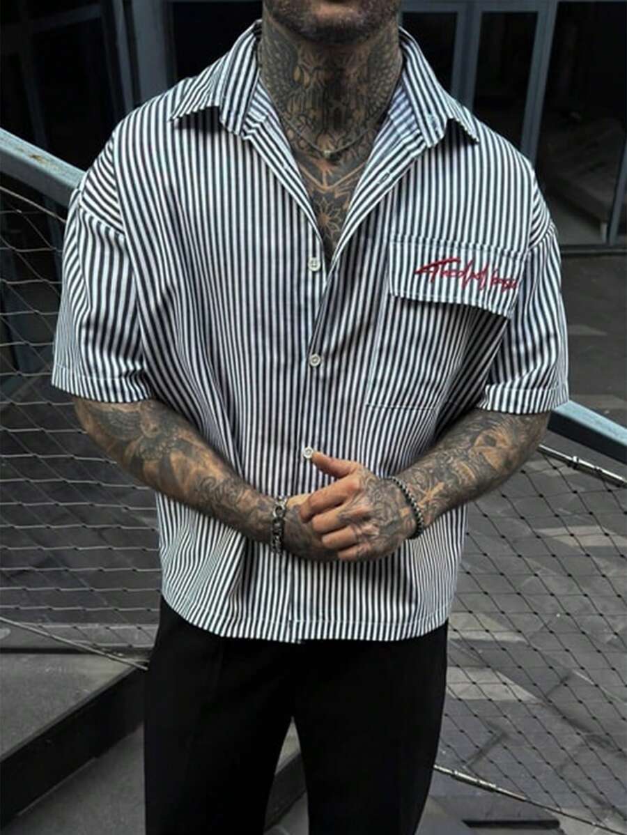 男士条纹短袖 Polo 衫，时尚有领工装衬衫