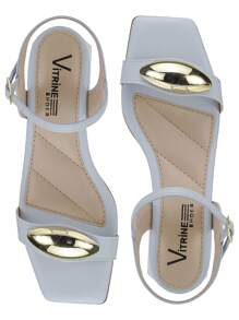 Vitrine Shoes Women's Sandals With Low Block Heel And Comfortable Metallic Slug Embellishment