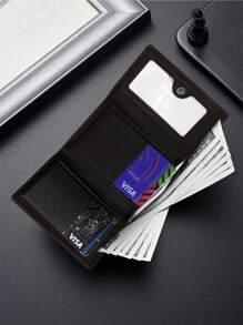 Brooklyn Bridge Men's Premium Trifold Wallet With ID Window, Black Carbon Fiber 1, Minimalist, Snap Closure.