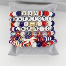 1 pieza Brazalete con cuentas con diseño de bandera estadounidense, brazalete patriótico para fiestas y días festivos