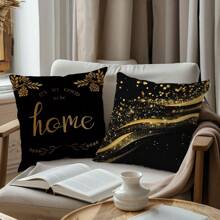 4pcs Set Simple Black & Gold Marble Texture Home Cushion Cover, Single-Sided Printed Peach Velvet Material, 45*45CM/18*18inch Throw Pillow Case Suitable For Modern Minimalist Sofa, Living Room Decor, Gift, Party Decoration