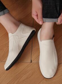 Mocasines casuales, transpirables, suela blanda, zapatos planos unisex, cómodos tenis para interiores/exteriores - Blanco - Ver 7