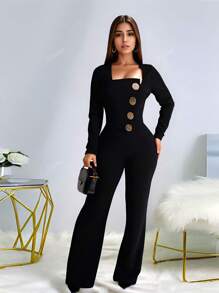Tuta elegante di moda da donna a maniche lunghe e colore tinta unita, adatta per compleanni, lauree, feste formali serali, festival