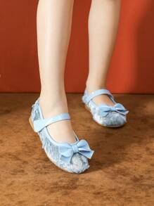 女童平底鞋，儿童蓝色小女孩休闲鞋，春季 - 藍色 - 查看 5