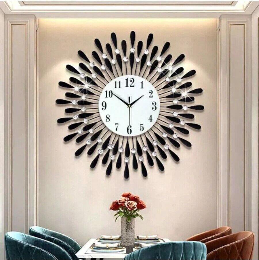 Sunflower Wall Clock 38CM Round Diamond Clock Crystal Wall Clock Silent Non-Ticking For Living Room (No Battery)