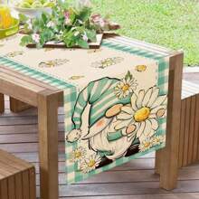 1 件雏菊花和方格花布季节性农舍厨房桌旗，春夏蝴蝶粗麻布室内户外家居装饰派对用品 - 彩色 - 查看 4