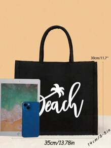 1 bolsa de lona tipo tote con impresión de letra, bolsa de regalo personalizada para la playa, de gran capacidad, impermeable y portátil, bolsa de playa con letra para vacaciones, paquete de trabajo, bolsa de lona con cremallera para compras, estilo tanto para mujeres como para hombres, ideal para escuela, universidad, trabajo, negocios, traslados, exteriores, viajes, salidas, vacaciones, bolsa de almuerzo para el Día del Maestro (negra), bolsas de viaje de gran tamaño, bolsa de verano