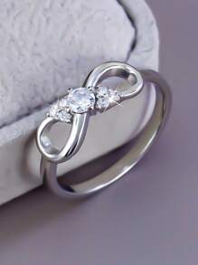 1pc Elegant Romantic Infinity Design Sparkling Cubic Zirconia Round Ring, Suitable For Women Everyday Wear, Valentine's Day Gift For Couple, Mom, Mother, Mother's Day, Gift