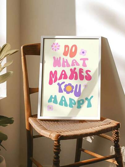 1pc Inspirational Quote Canvas Poster, "Do What Makes You Happy" Art Deco Retro Style Wall Hanging Decor, Frameless Alphabet Print For Home Office, Living Room, Bedroom - Indoor