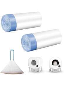 20pcs/Roll,White PE One-Time Drawstring Cat Litter Bags,Self - Cleaning Cat Litter Box Garbage Bags, Extra - Large Cat Litter Box Replacement Liners, Drawstring Garbage Bags Suitable For Robots Thick Plastic Bags For Cleaning, Compatible With Self- Cleaning Cat Litter Box Liners And Free Pet Shovel, Anti- Tear And Leak, For Reusable And Disposable Trays((64cm X 40cm)