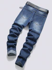 Men's Slim Fit Distressed Straight Leg Jeans, Casual Simple Fashion For Daily Wear, Emo Style