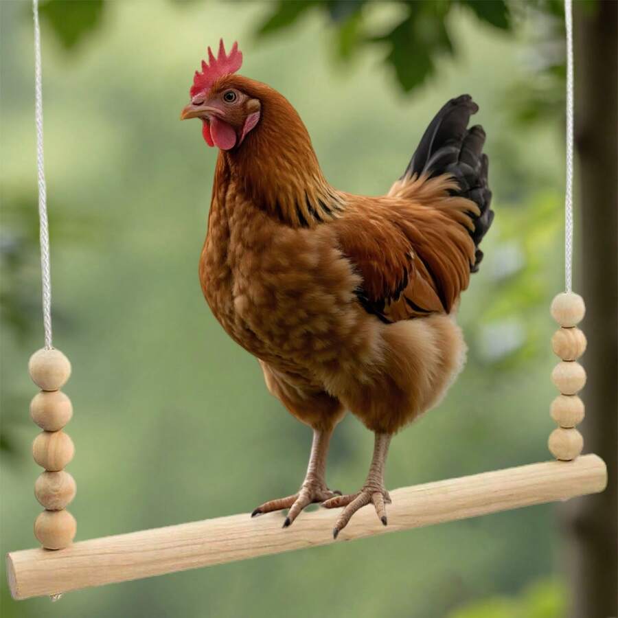 Chicken Perches, Perfect For Backyard Poultry, Chicken Perches , Easy To Assemble And Clean, Farm Chicken Toys Chicken Swing Toy, Wooden Perch Stand For , Large Perch Ladder For Poultry, Chickens, Parrots, Pet Entertainment Toy Chicken Perch Toy With Hanging Beads & Rope - Natural Wood Design For Backyard Poultry