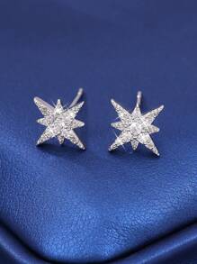 1 对时尚奢华简约星形耳环，时尚日常佩戴 - 白色 - 查看 1