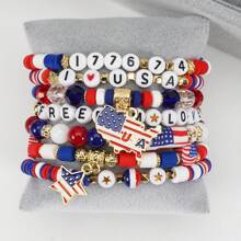 1 pieza Brazalete con cuentas con diseño de bandera estadounidense, brazalete patriótico para fiestas y días festivos