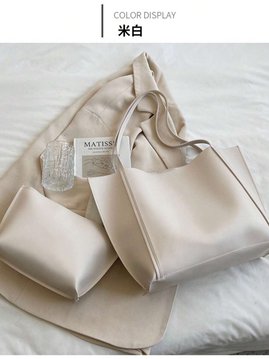 Casual Versatile Simple Large Capacity Shoulder Tote Bag - White - View 1