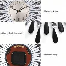 Sunflower Wall Clock 38CM Round Diamond Clock Crystal Wall Clock Silent Non-Ticking For Living Room (No Battery)