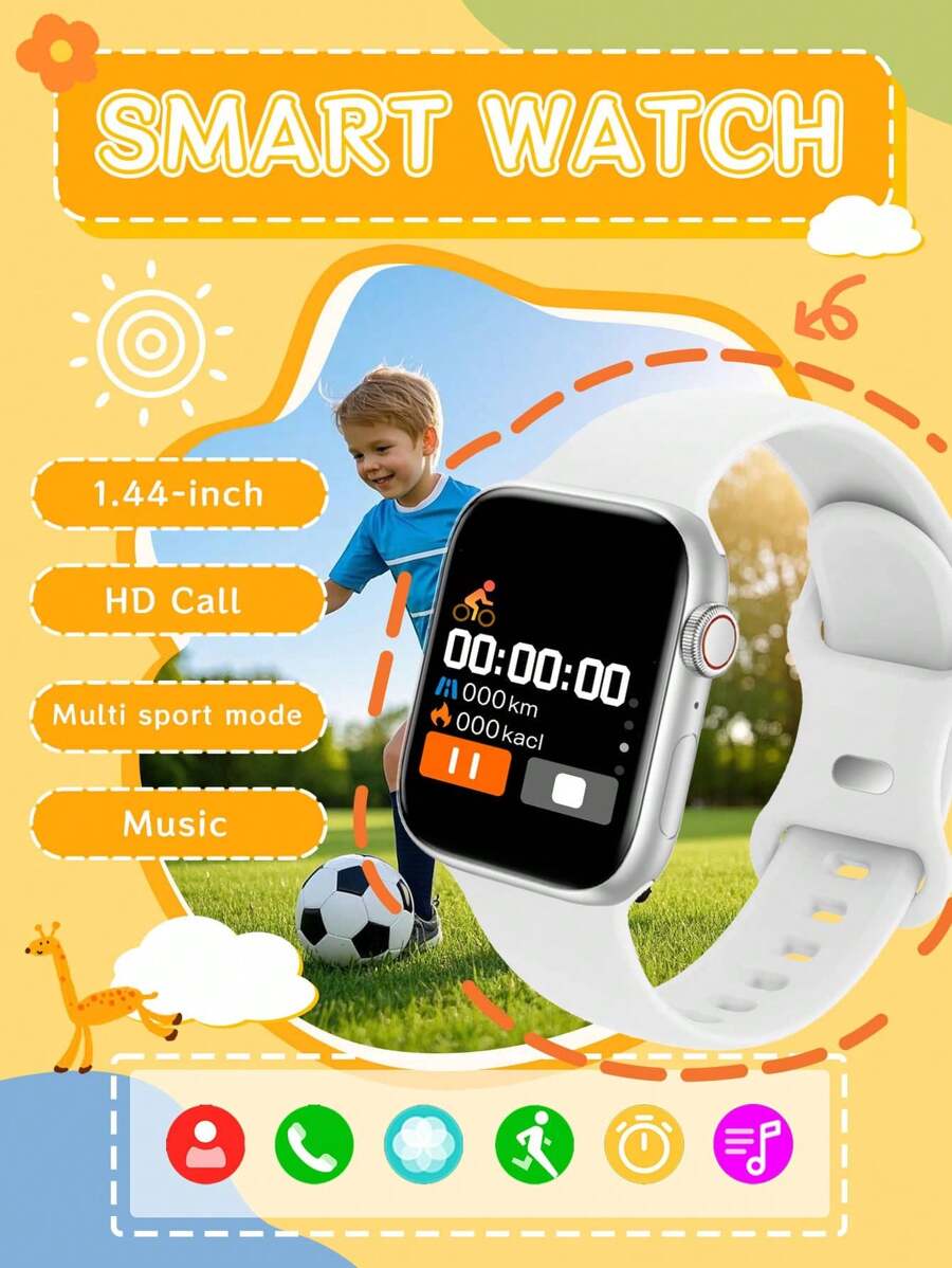 Hot 1 Pc Silicone Strap Sports Smart Watch For Teenagers, 1.44" Touchscreen Electronic Smart Watch With Call Function, Pedometer, Calorie Tracking, Multiple Sports Modes, Alarm & Notification For Android & IOS, Suitable For Gifts, Sports, School, Party And More, Multiple Strap Options - Multicolor - View 1
