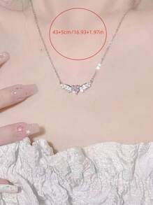 1pc Pink Angel Wing Necklace For Women, Delicate Heart Shaped Pendant Clavicle Chain, Suitable For Daily Wear And Vacation, A Great Birthday Gift For Girlfriend