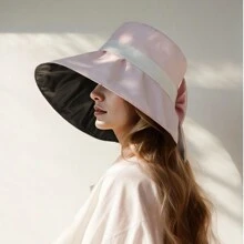 1pc Spring Wide Brimmed Women's Sun Hat, Bowknot Color Block, Polyester UV Protection Wind Resistant, Decorative - A-16 Opening - View 13