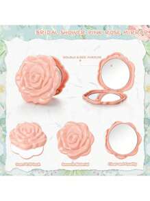 18 件/套，新娘送礼佳品玫瑰图案镜子塑料化妆镜新娘感谢卡配欧根纱袋婚礼派对礼物伴娘礼物宾客新娘派对用品返校情人节 - 粉色 - 查看 4