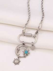 1 pieza Collar de mujer con colgante de luna y corazón, con hebilla de cierre de acero inoxidable, collar de cadena con dijes de flores, regalo del Día de San Valentín