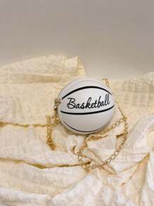 1个迷你儿童单肩包，男女通用，酷炫篮球字母设计，可爱百搭旅行链条斜挎包，篮球儿童链条时尚迷你单肩斜挎零钱包，PU材质篮球造型斜挎包，时尚链条肩带，适合男孩女孩参加派对、购物、日常使用。