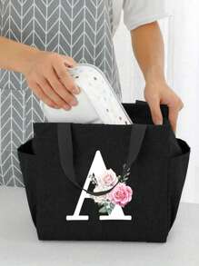 2 pièces/Set Sacs isothermes imprimés avec lettres A-Z et boîte de rangement pour couverts, sac à lunch à double poche