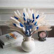 Decoraciones colgantes de estilo bohemio de ratán - Ramillete de flores secas de cola de conejo y phalaris, adecuado para decoración de boda, hogar y fiesta, arreglo floral DIY, decoración de habitación estética, sin plumas, sin electricidad requerida