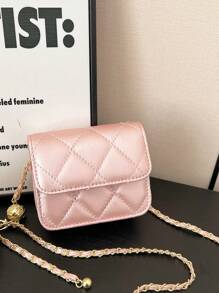 1pc Korean Version Of Gentle Style 2025 Spring And Summer New Chain Bag Rhinestone Fashion Shoulder Bag Mini Crossbody Bag For Girl, Suitable For All Occasions Girls Mini Bag, Comfortable And Adjustable Shoulder Strap, Versatile And Not Picky, Suitable For Outdoor, Play, Commuting Use, Is A Perfect Gift For Girls - Diamond Lattice Small Square Bag - View 4