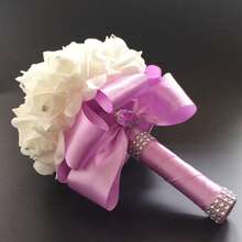 Artificial Wedding Bride Bouquet Handheld Bridesmaid Flower With Ribbon - 淡紫色 - 查看 2