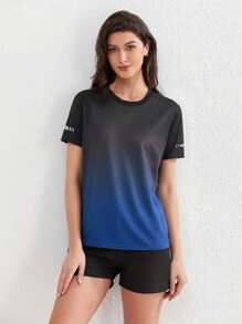 Women Sports Running Gradient Color Short Sleeve T-Shirt, Suitable For Spring And Summer - Baby Blue - View 3