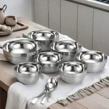 1 件/6 件不锈钢双层防滑防烫闪亮餐碗，可堆叠，易于清洁，适用于面碗、饭碗、汤碗，适用于家庭、酒店、婴儿使用、圣诞派对、成人和儿童
