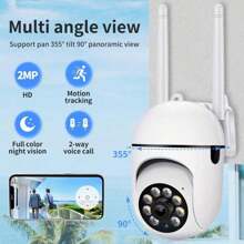 1个1080P无线WiFi智能家居安防摄像头，350°广角，球形设计，具备移动侦测、彩色夜视、报警推送通知功能，支持2.4GHz WiFi，可壁挂安装，支持App控制。安防监控摄像头，IP摄像头，适用于家庭安防监控、老人和儿童看护，USB供电。