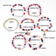1 pieza Brazalete con cuentas con diseño de bandera estadounidense, brazalete patriótico para fiestas y días festivos