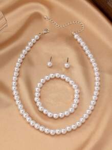 4 pièces Ensemble de bijoux mode et élégant composé de boucles d'oreilles à perles de nacre, d'un collier et d'un bracelet
