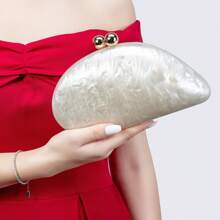 Women Seashell Chain Shoulder Bag Acrylic Evening Clutch Bag Glitter Marble Purse Handbag For Wedding - 白色 - 查看 5