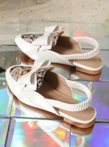 全新舒适扁平松紧带蝴蝶结装饰女童鞋 - 白色 - 查看 4