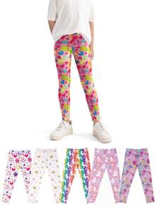 1 Pair Girls Cartoon Print Lightweight Milk Silk Material Leggings, Suitable For Summer Wear